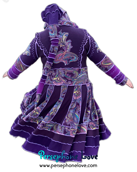 "La Ciudad" GODDESS SIZE Purple Paisley embroidered/felted/sequins cashmere patchwork Katwise-inspired sweatercoat-2538