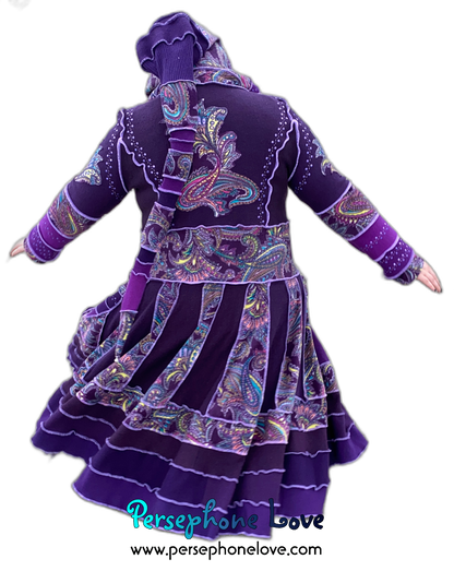 "La Ciudad" GODDESS SIZE Purple Paisley embroidered/felted/sequins cashmere patchwork Katwise-inspired sweatercoat-2538