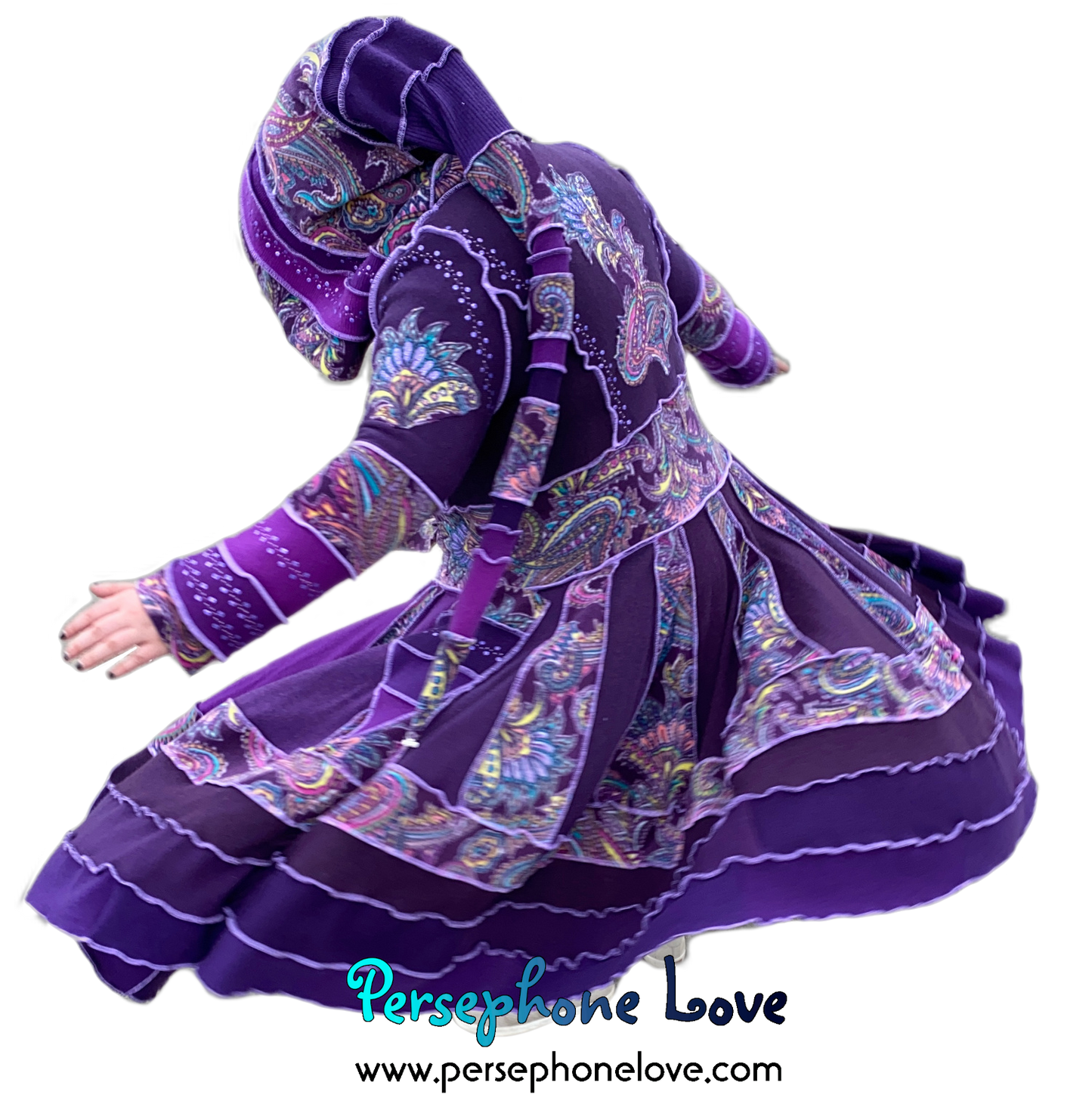 "La Ciudad" GODDESS SIZE Purple Paisley embroidered/felted/sequins cashmere patchwork Katwise-inspired sweatercoat-2538