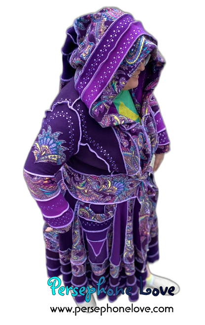 "La Ciudad" GODDESS SIZE Purple Paisley embroidered/felted/sequins cashmere patchwork Katwise-inspired sweatercoat-2538