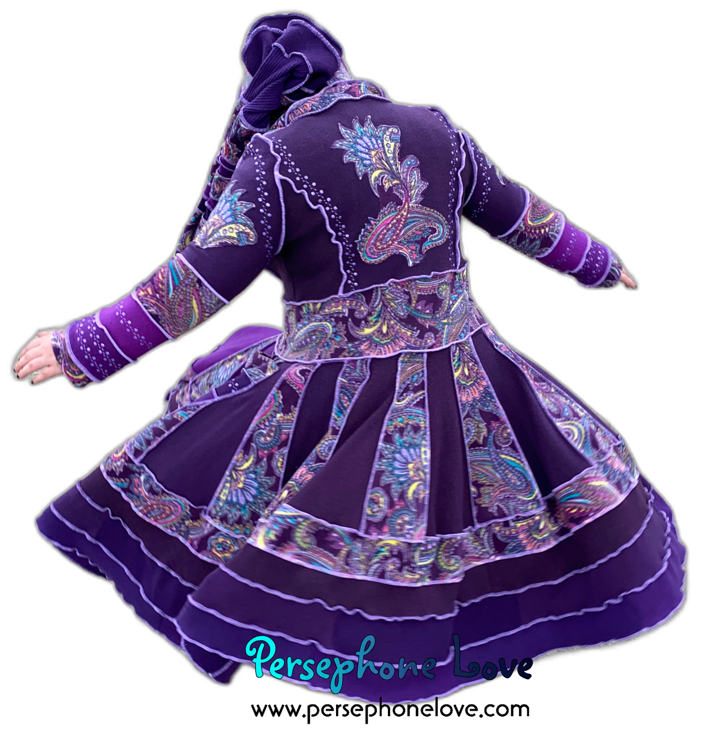 "La Ciudad" GODDESS SIZE Purple Paisley embroidered/felted/sequins cashmere patchwork Katwise-inspired sweatercoat-2538