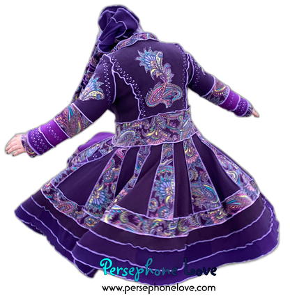"La Ciudad" GODDESS SIZE Purple Paisley embroidered/felted/sequins cashmere patchwork Katwise-inspired sweatercoat-2538