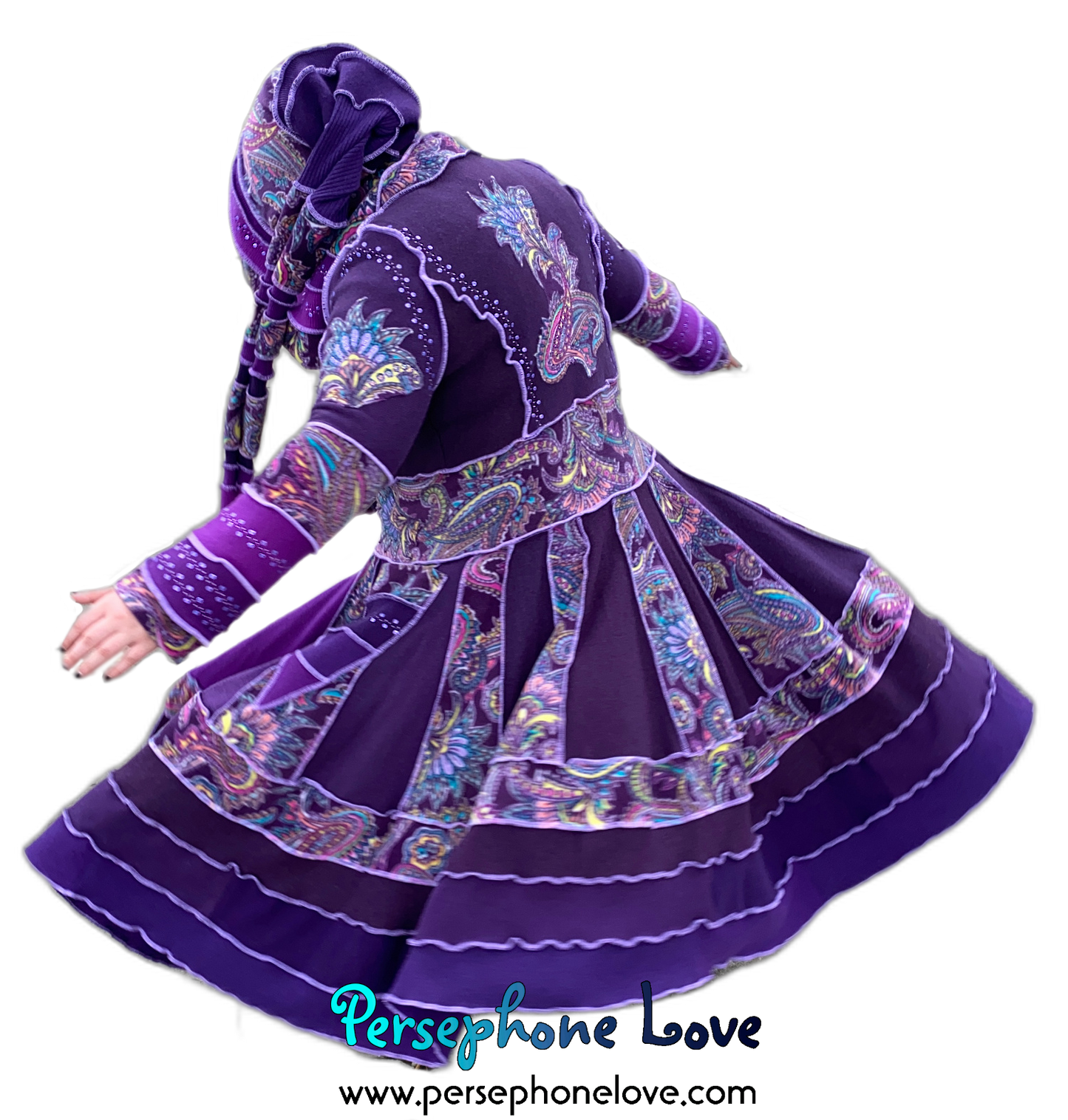 "La Ciudad" GODDESS SIZE Purple Paisley embroidered/felted/sequins cashmere patchwork Katwise-inspired sweatercoat-2538