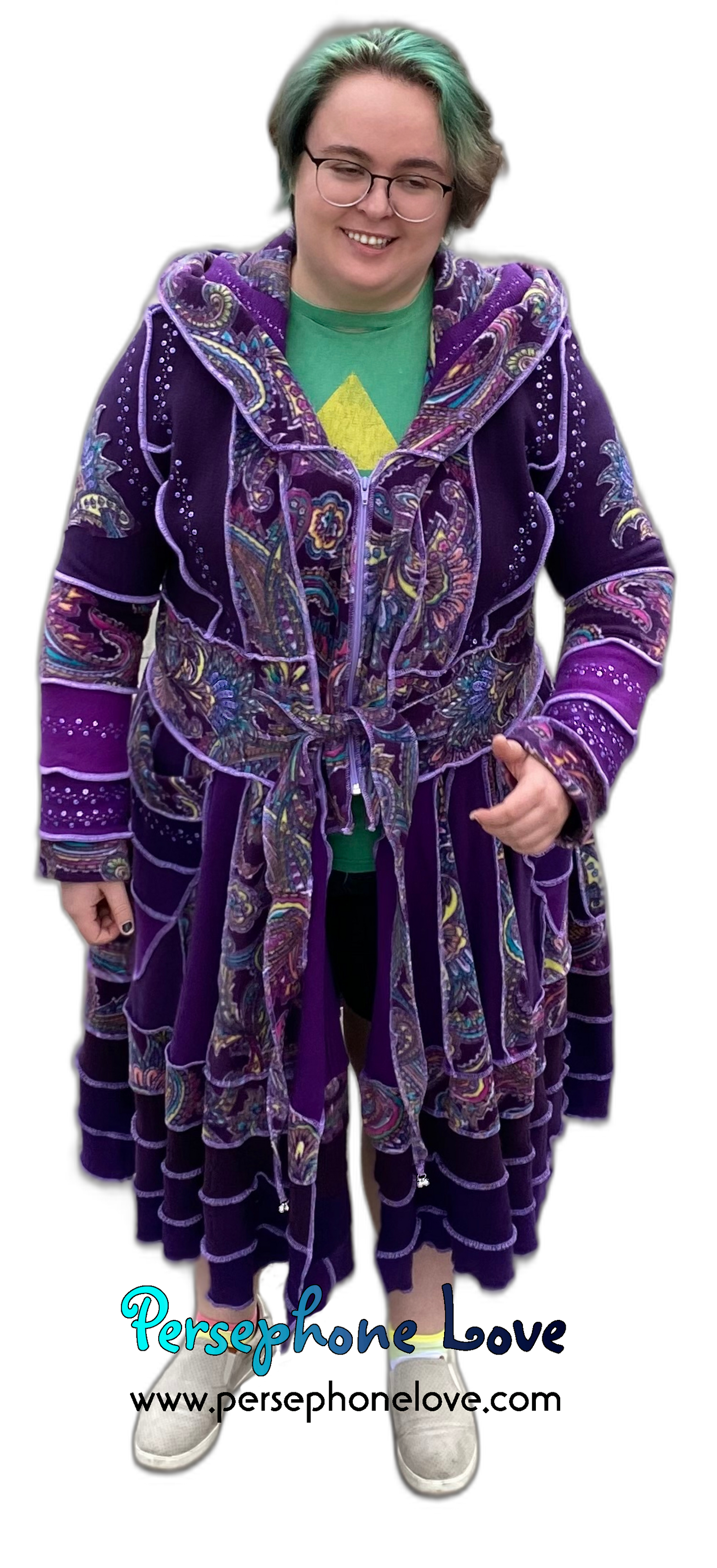 "La Ciudad" GODDESS SIZE Purple Paisley embroidered/felted/sequins cashmere patchwork Katwise-inspired sweatercoat-2538