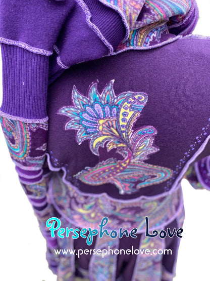 "La Ciudad" GODDESS SIZE Purple Paisley embroidered/felted/sequins cashmere patchwork Katwise-inspired sweatercoat-2538