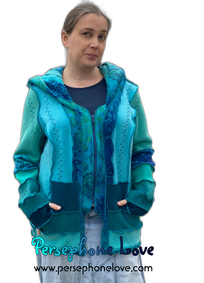 "Collapsing World" Katwise style embroidered/felted/sequins 100% cashmere patchwork hoodie-2540