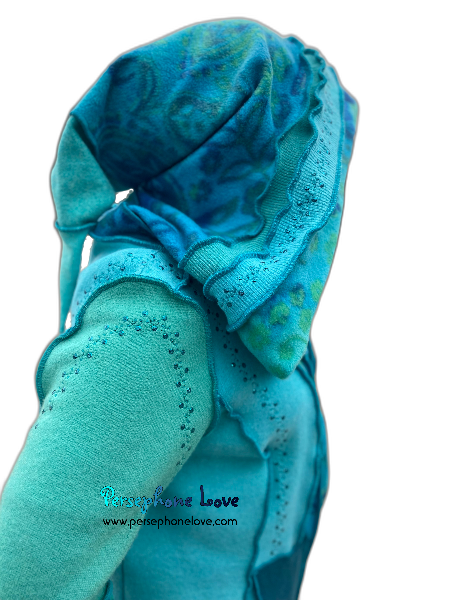 "Collapsing World" Katwise style embroidered/felted/sequins 100% cashmere patchwork hoodie-2540