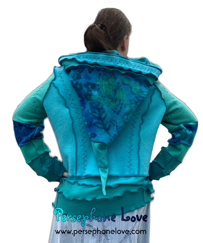 "Collapsing World" Katwise style embroidered/felted/sequins 100% cashmere patchwork hoodie-2540