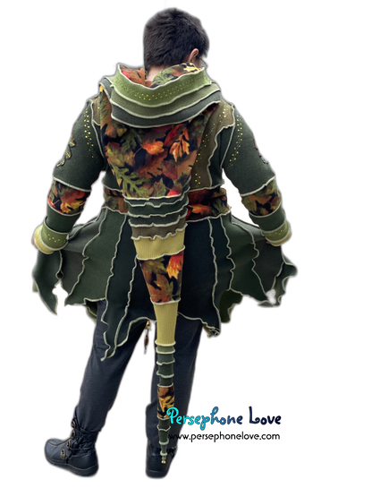 "The Arborist" GODDESS SIZE green embroidered/felted/sequins cashmere pixie patchwork Katwise sweatercoat-2544