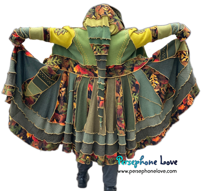 "Fae Propaganda" GODDESS SIZE green embroidered/felted/sequins cashmere patchwork Katwise-inspired sweatercoat-2545