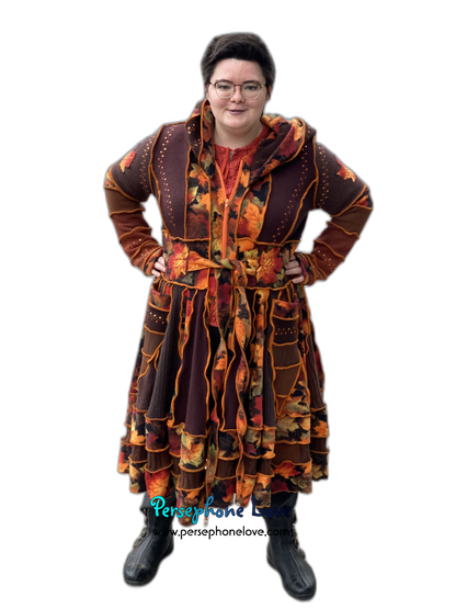 "Embers" GODDESS SIZE Katwise-inspired orange embroidered/felted/sequins cashmere patchwork sweatercoat-2546