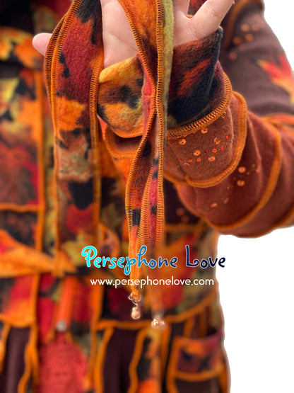 "Embers" GODDESS SIZE Katwise-inspired orange embroidered/felted/sequins cashmere patchwork sweatercoat-2546