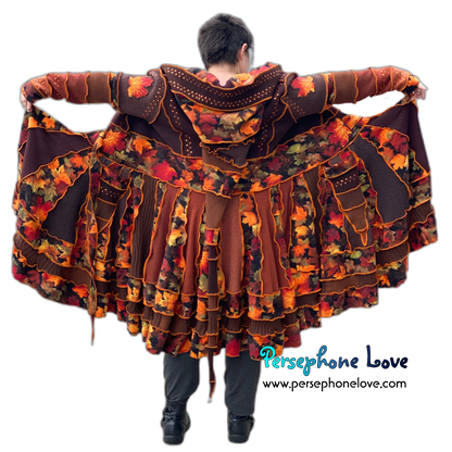 "Embers" GODDESS SIZE Katwise-inspired orange embroidered/felted/sequins cashmere patchwork sweatercoat-2546