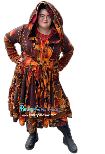 "Embers" GODDESS SIZE Katwise-inspired orange embroidered/felted/sequins cashmere patchwork sweatercoat-2546