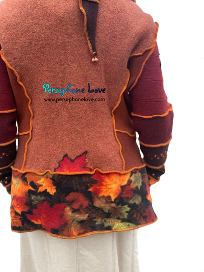 "Sparks" Katwise style embroidered/felted/sequins 100% cashmere patchwork hoodie-2547