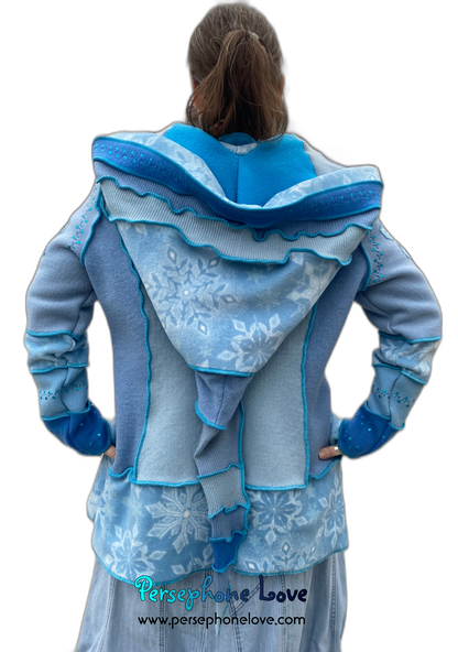 “Amnesia” Katwise style embroidered/felted/sequins 100% cashmere patchwork hoodie-2549