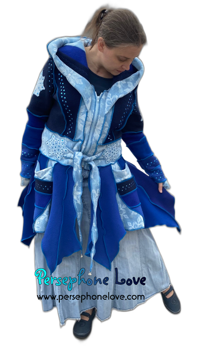 "Icicles" Pixie blue felted 100% cashmere/fleece Katwise-inspired sequin sweatercoat-2550