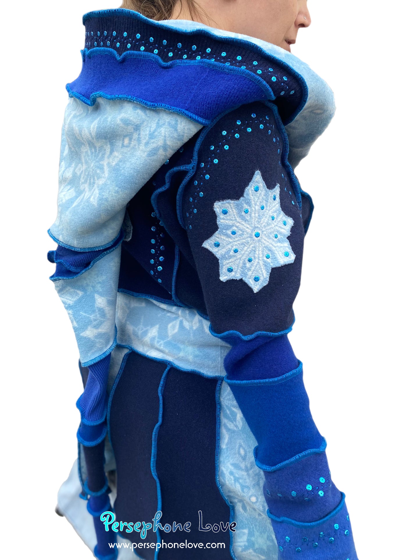 "Icicles" Pixie blue felted 100% cashmere/fleece Katwise-inspired sequin sweatercoat-2550