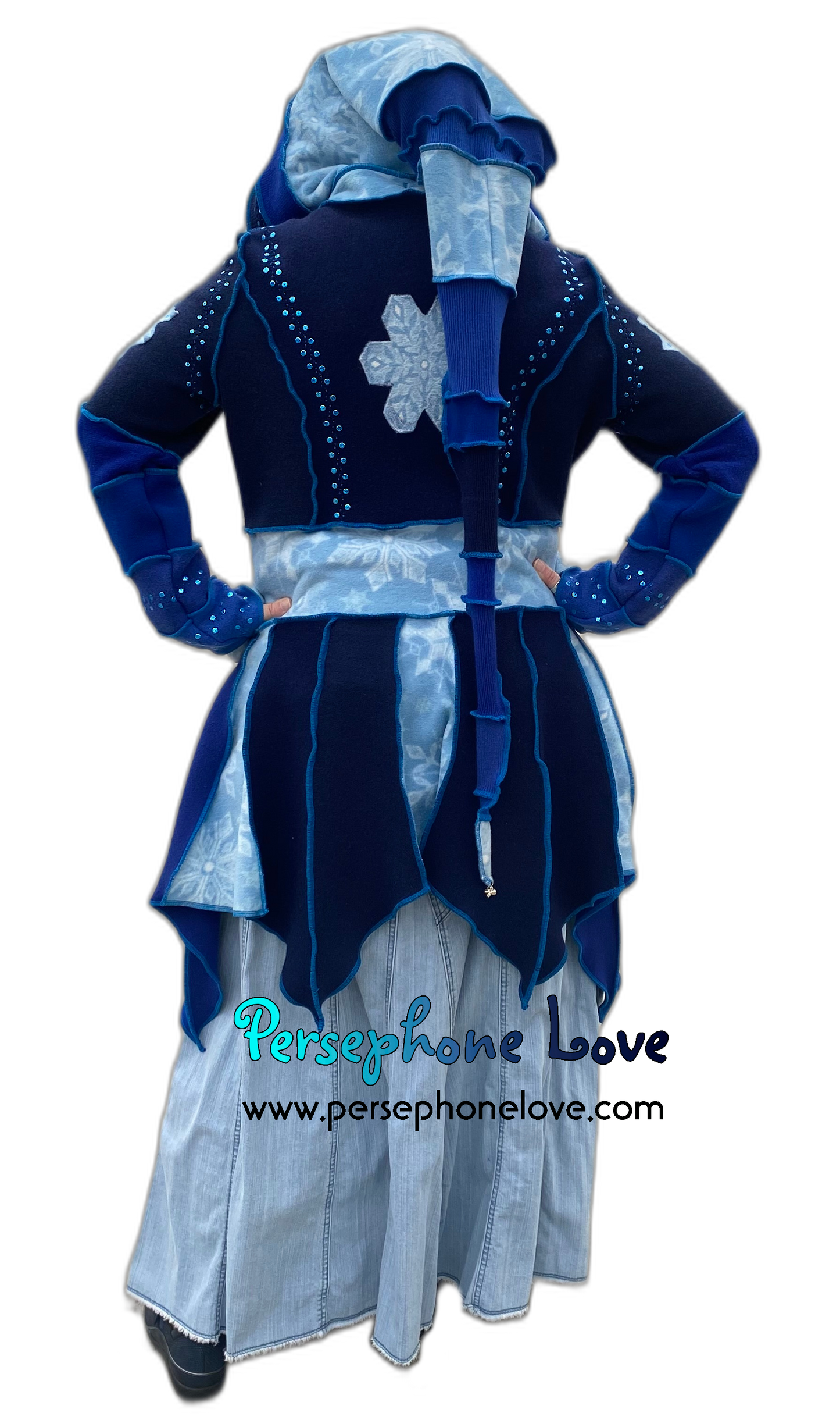 "Icicles" Pixie blue felted 100% cashmere/fleece Katwise-inspired sequin sweatercoat-2550