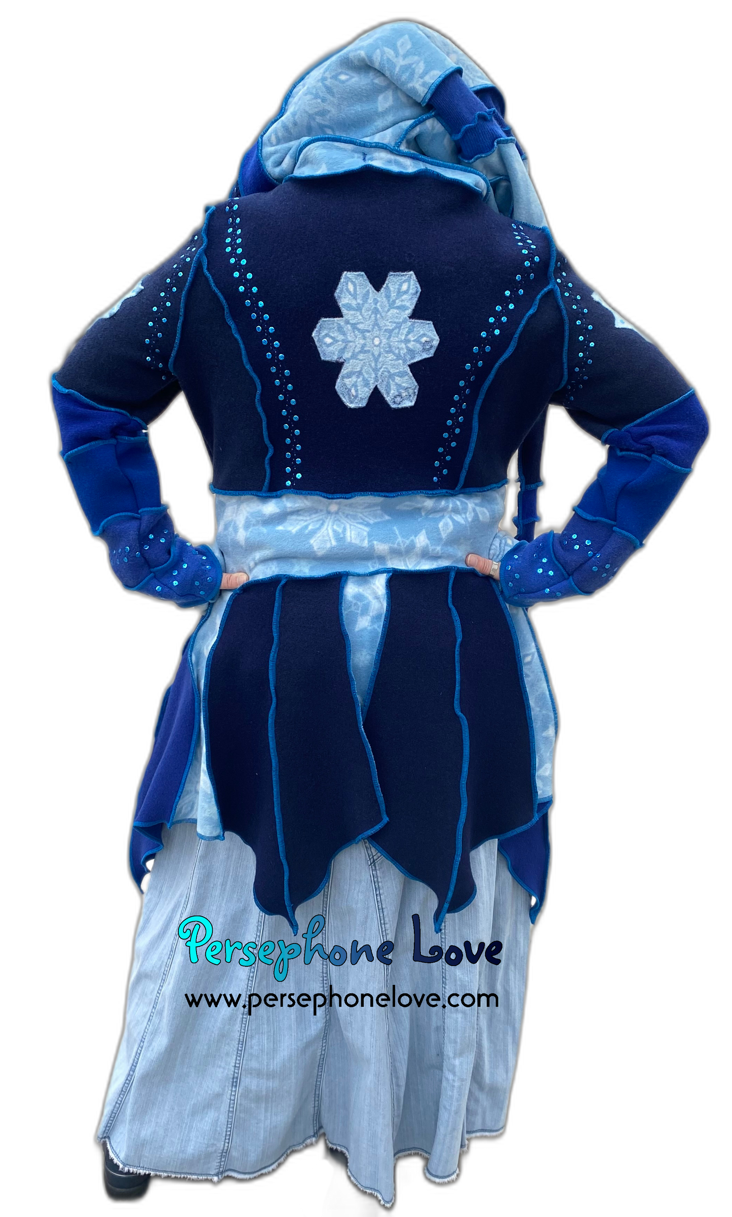 "Icicles" Pixie blue felted 100% cashmere/fleece Katwise-inspired sequin sweatercoat-2550