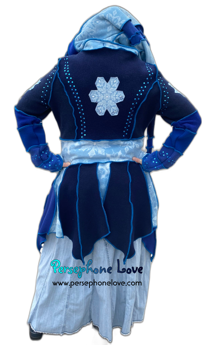 "Icicles" Pixie blue felted 100% cashmere/fleece Katwise-inspired sequin sweatercoat-2550