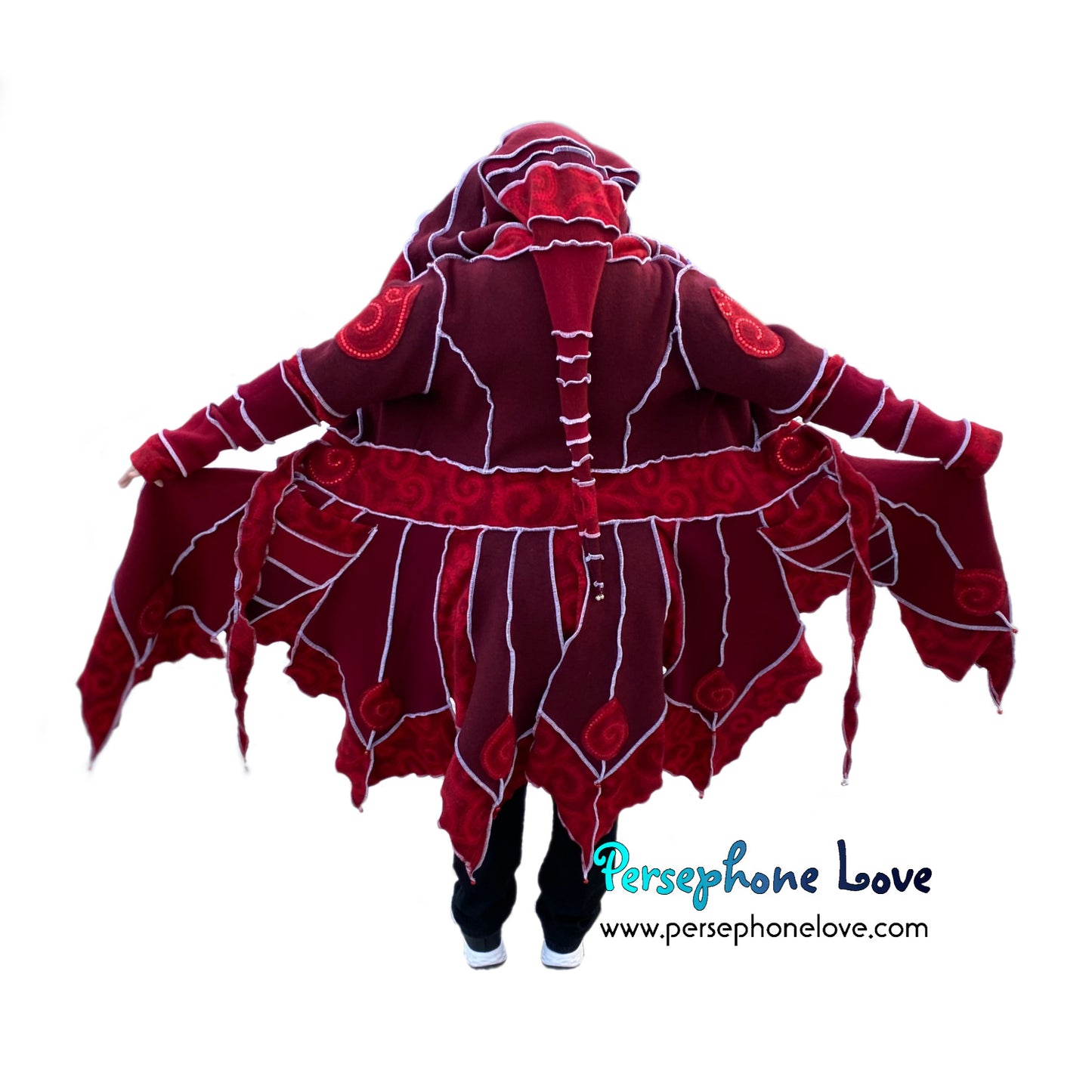 “Utopia” Red pixie felted 100% cashmere/fleece Katwise-inspired sequin sweatercoat-2552