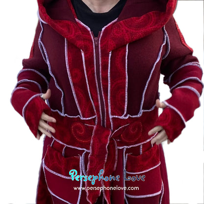 “Utopia” Red pixie felted 100% cashmere/fleece Katwise-inspired sequin sweatercoat-2552
