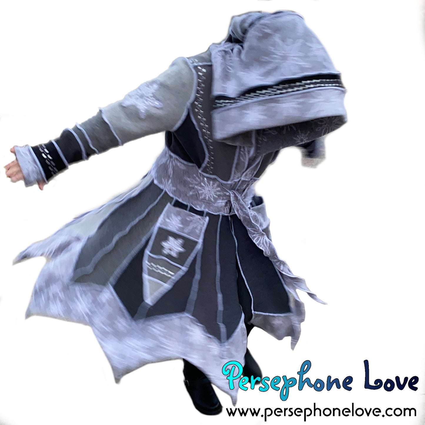 “Winterfell” Grey pixie felted cashmere/fleece Katwise-inspired sequin sweatercoat-2553