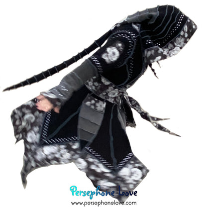 “Victoriana" Black pixie felted cashmere/fleece Katwise-inspired sequin sweatercoat-2555