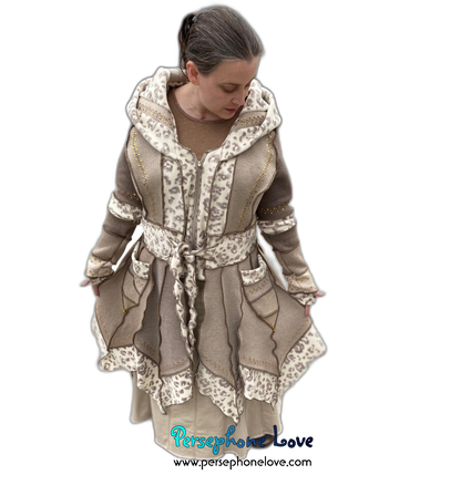 “Kubula Ma” Beige pixie felted cashmere/fleece Katwise-inspired sequin sweatercoat-2556
