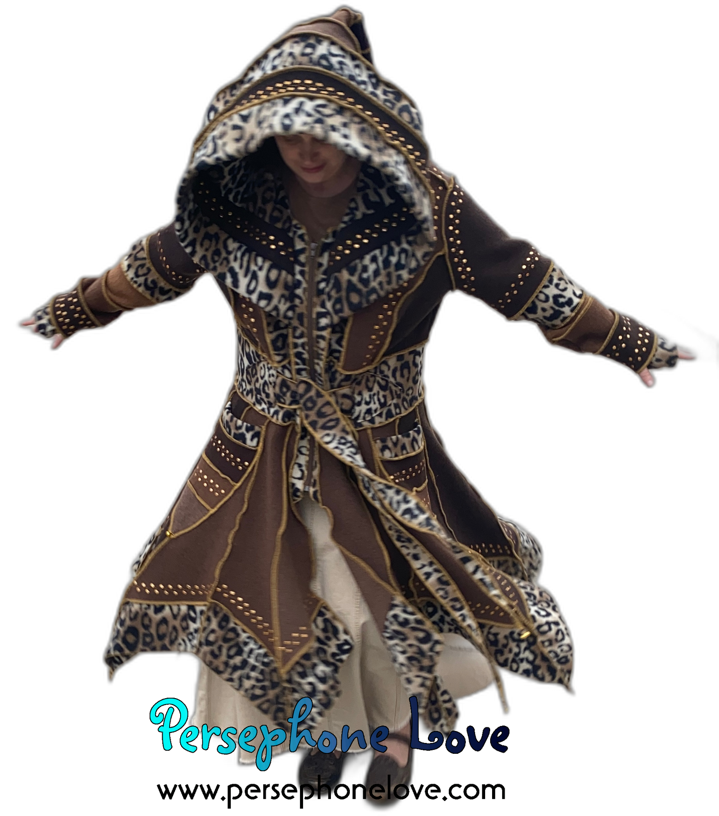 “Madazulu" GODDESS SIZE Brown pixie felted cashmere/fleece Katwise-inspired sequin sweatercoat-2557