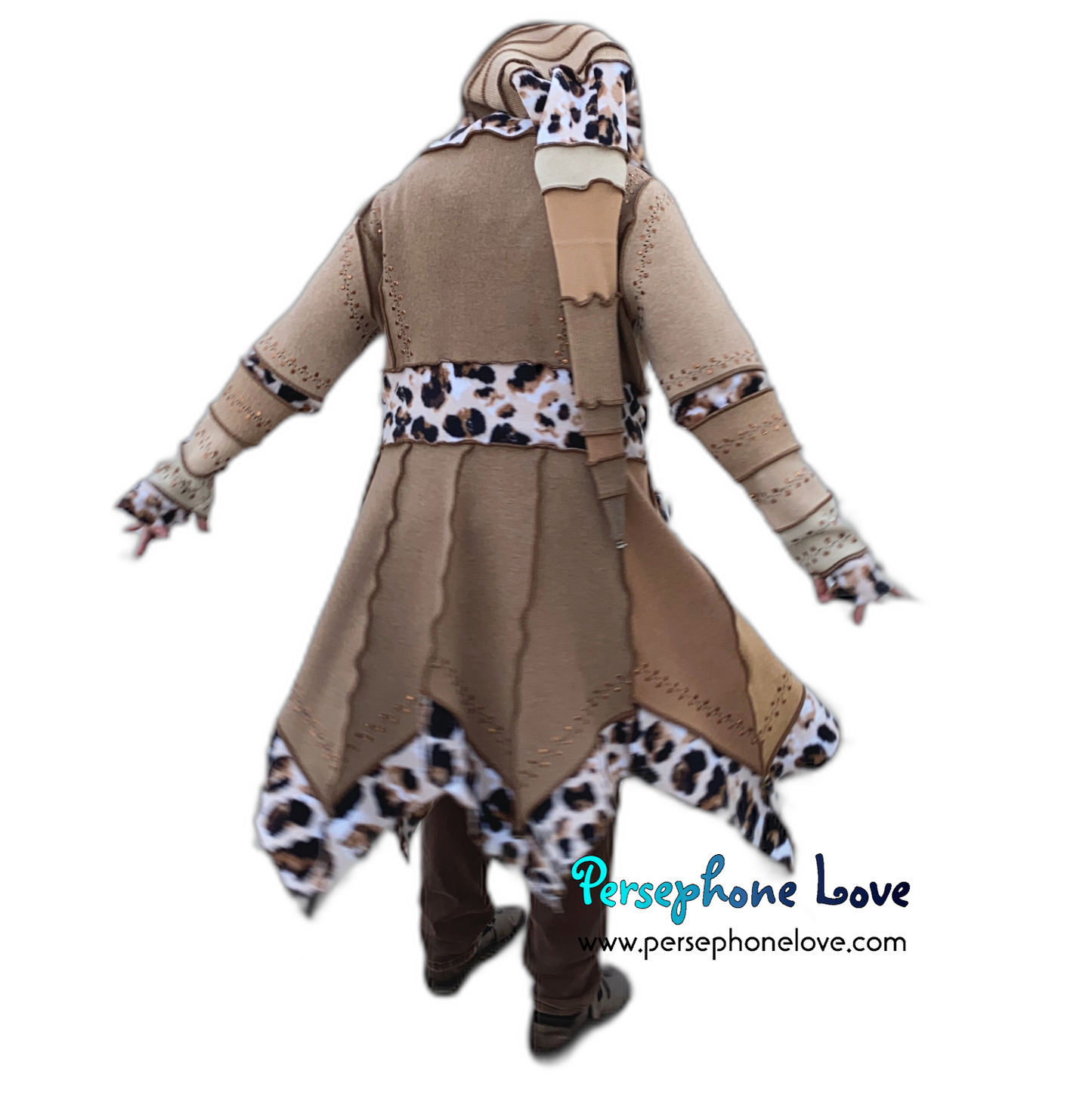 "Animals" GODDESS SIZE Beige pixie felted cashmere/fleece Katwise-inspired sequin sweatercoat-2558