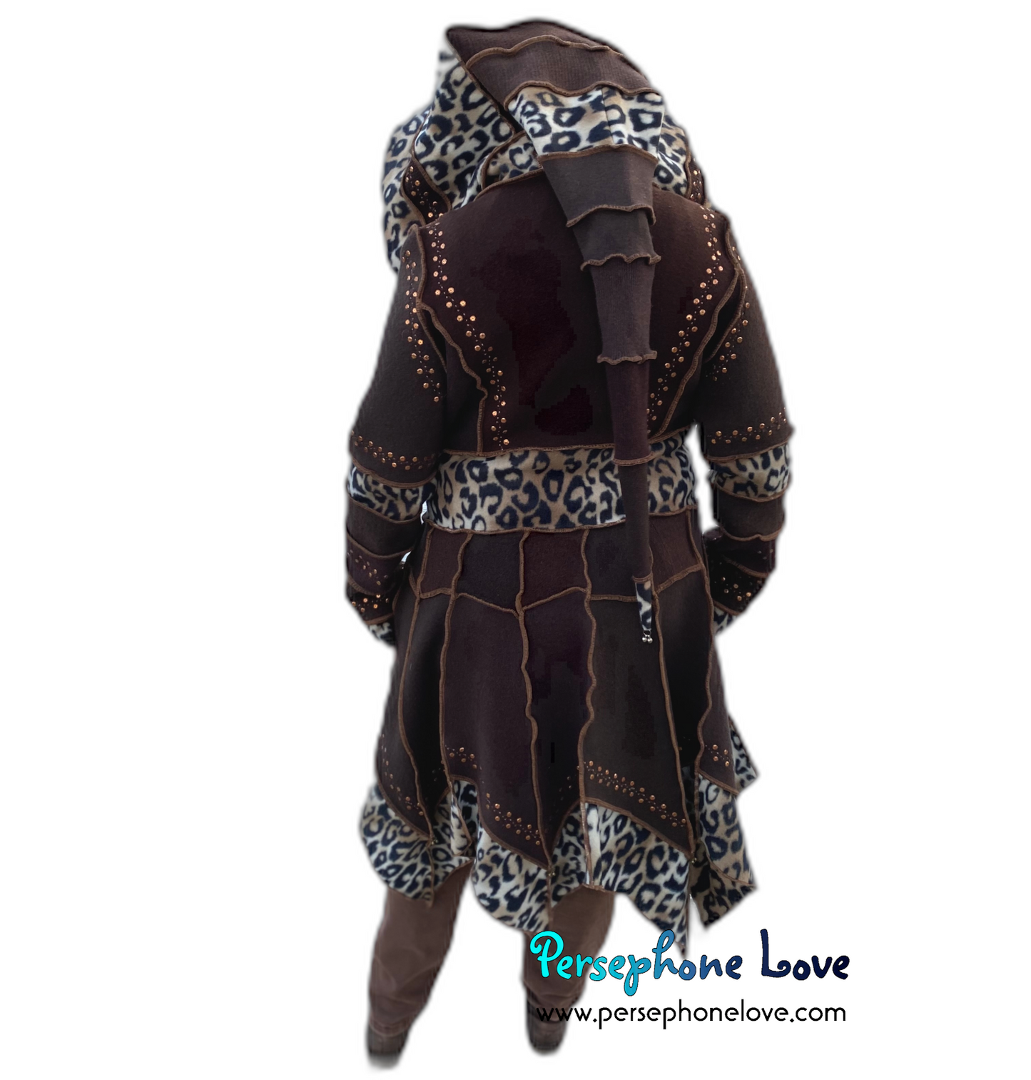 "Amazonia" GODDESS SIZE Brown pixie felted cashmere/fleece Katwise-inspired sequin sweatercoat-2559