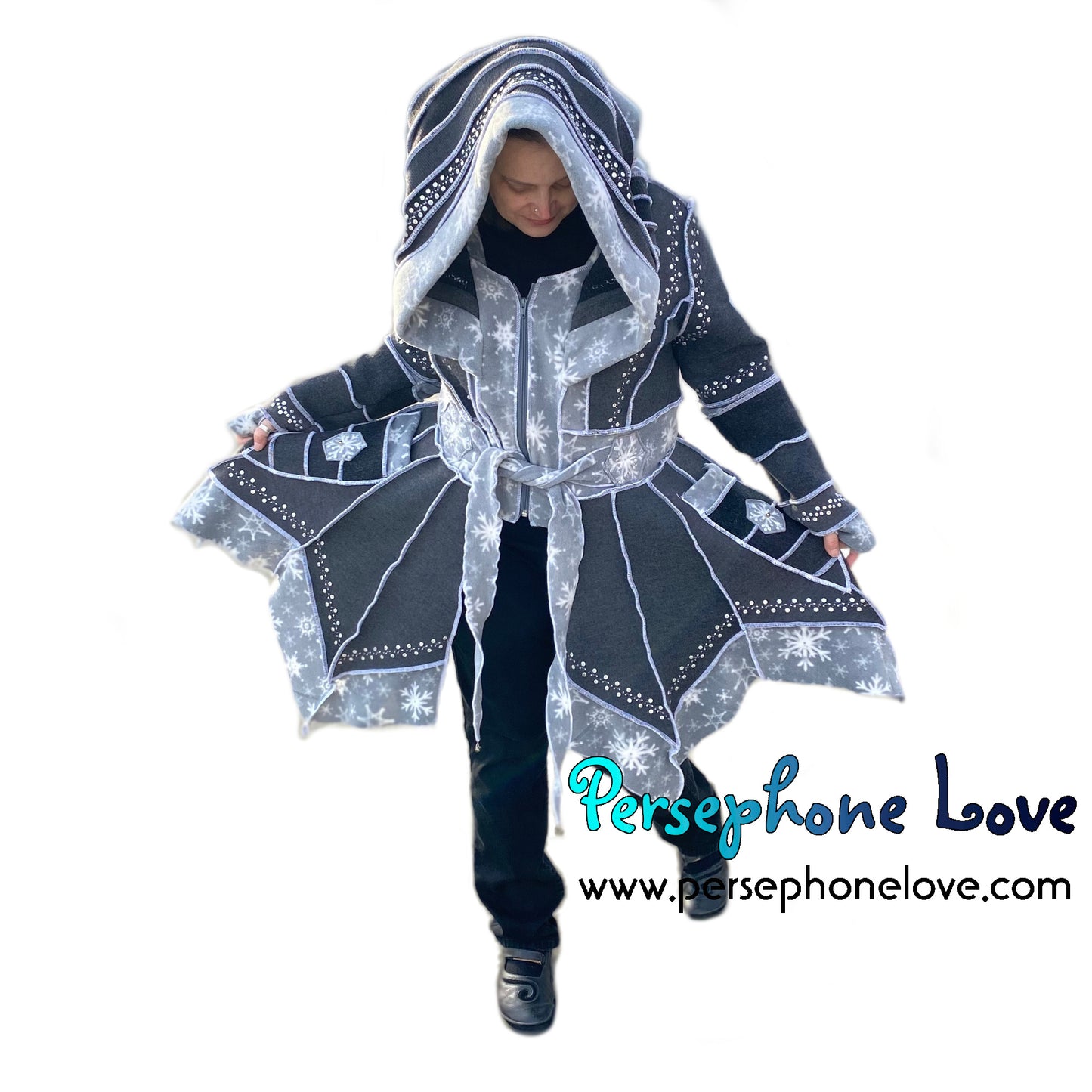 "Delight" Grey pixie felted cashmere/fleece Katwise-inspired sequin sweatercoat-2561