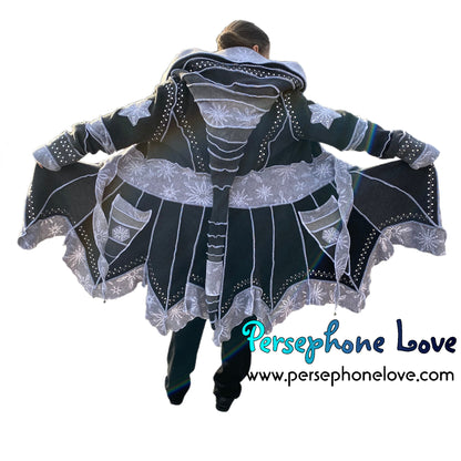 "Frozen" Grey pixie felted cashmere/wool/fleece Katwise-inspired sequin sweatercoat-2562