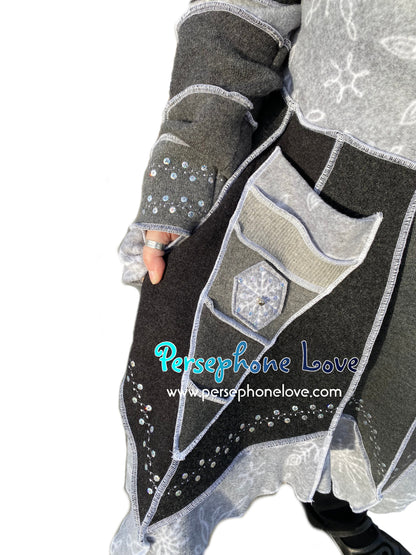 "Frozen" Grey pixie felted cashmere/wool/fleece Katwise-inspired sequin sweatercoat-2562