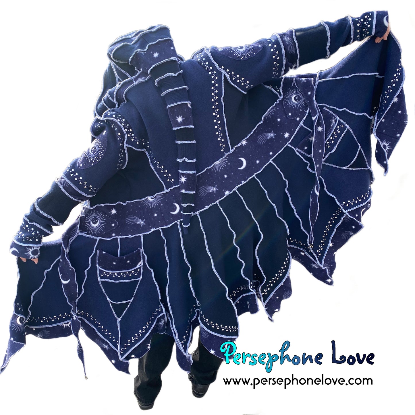 "Dream Your Life" Blue celestial pixie felted cashmere/wool/fleece Katwise-inspired sequin sweatercoat-2563