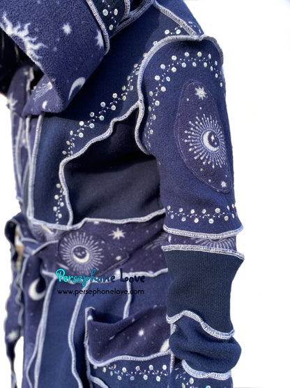 "Dream Your Life" Blue celestial pixie felted cashmere/wool/fleece Katwise-inspired sequin sweatercoat-2563
