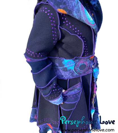 "Supernova" Blue galaxy pixie felted cashmere/wool/fleece Katwise-inspired sequin sweatercoat-2565