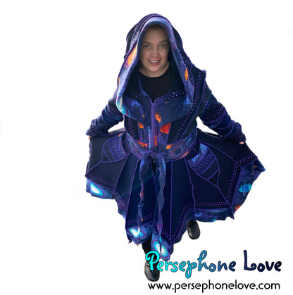 "Supernova" Blue galaxy pixie felted cashmere/wool/fleece Katwise-inspired sequin sweatercoat-2565