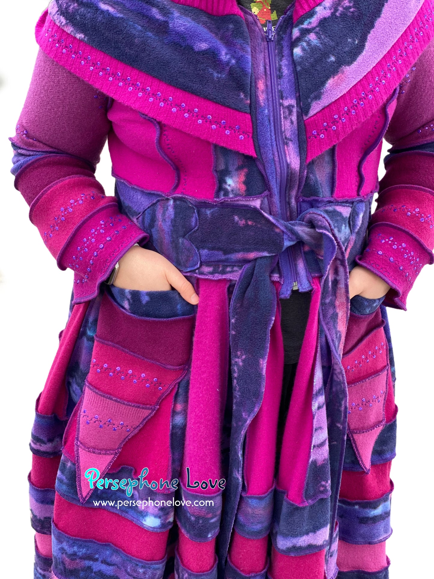 "Magenta Magic" GODDESS SIZE embroidered/felted cashmere Katwise-inspired patchwork sweatercoat-2526