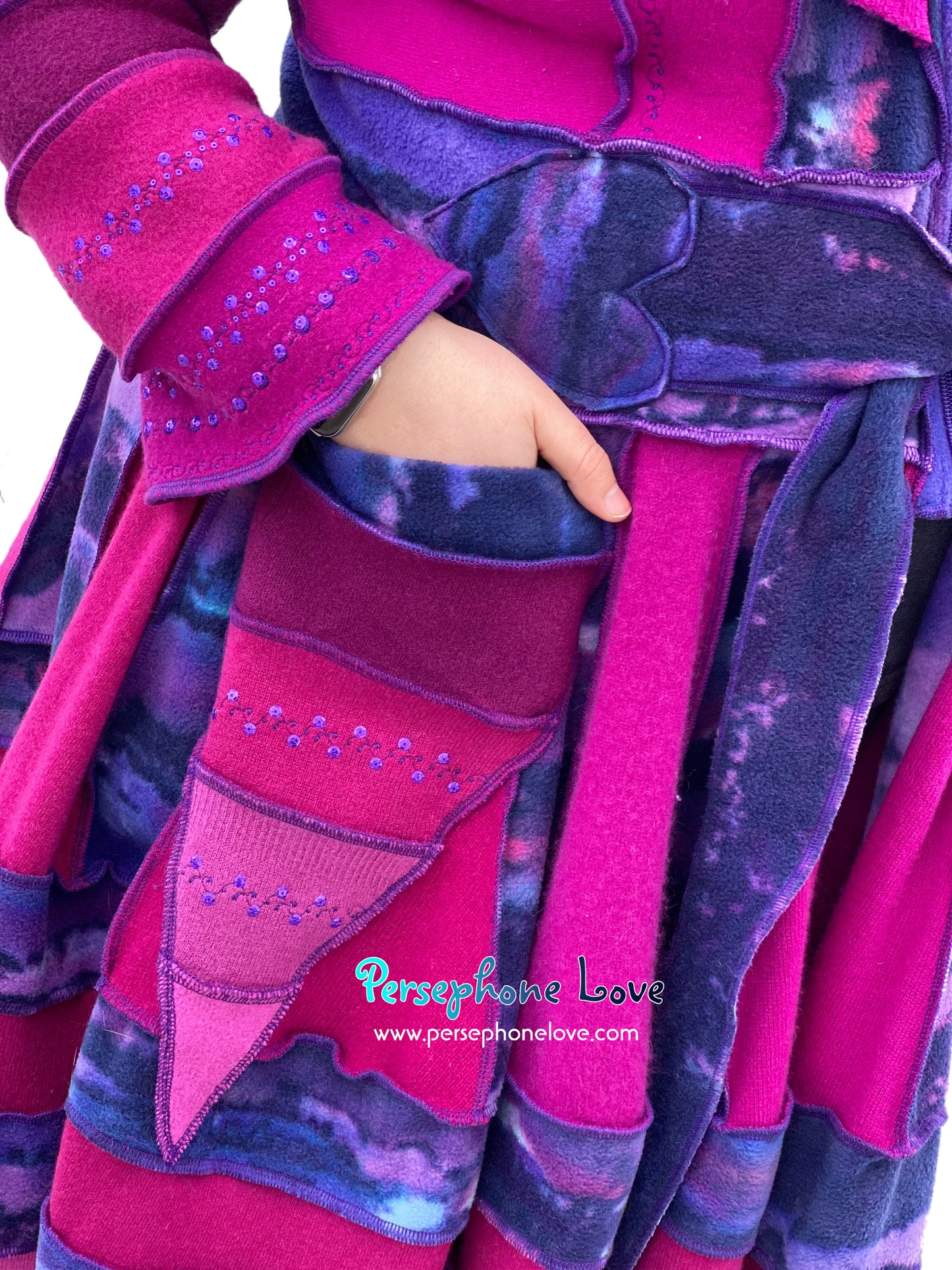 "Magenta Magic" GODDESS SIZE embroidered/felted cashmere Katwise-inspired patchwork sweatercoat-2526