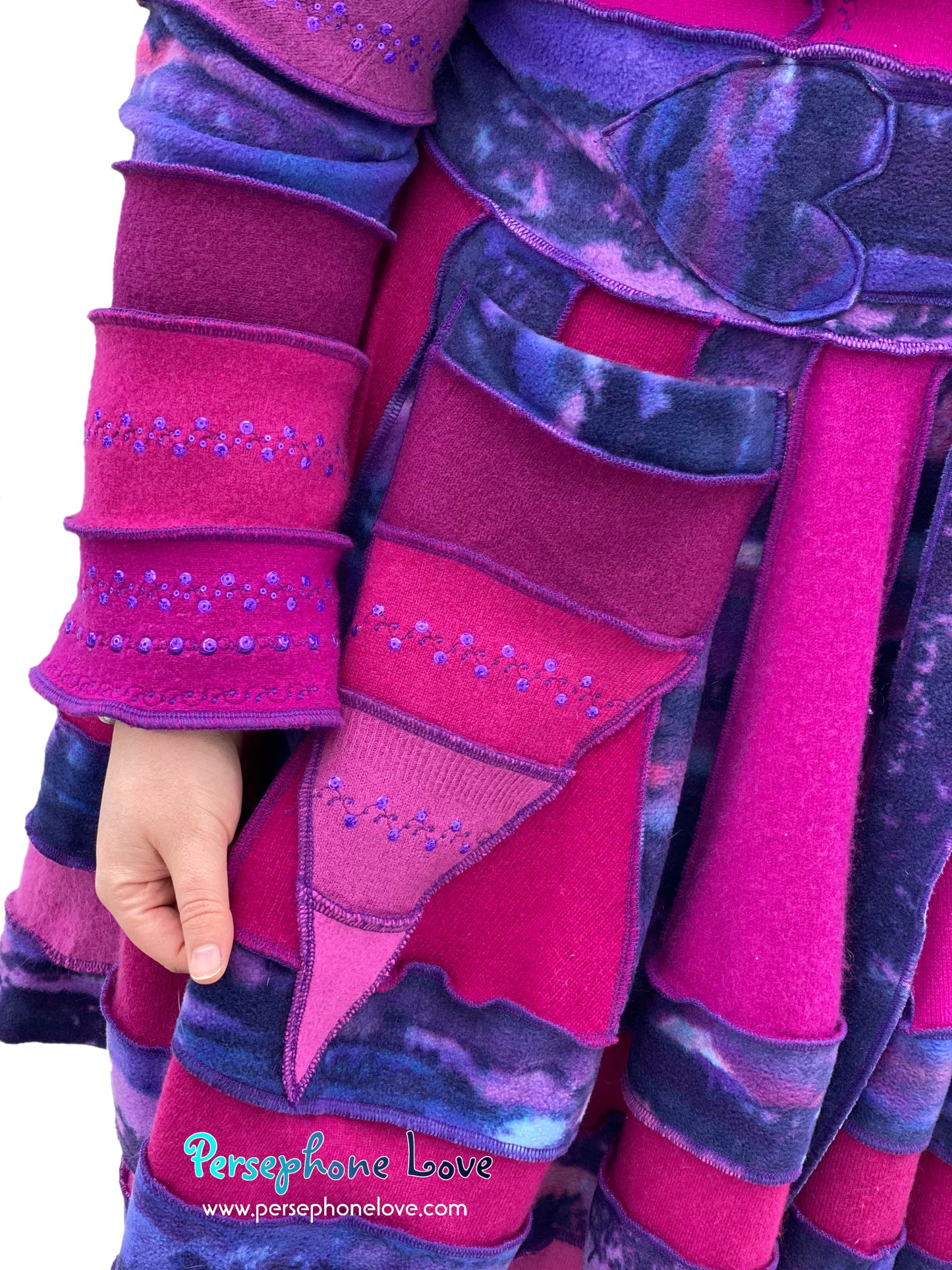 "Magenta Magic" GODDESS SIZE embroidered/felted cashmere Katwise-inspired patchwork sweatercoat-2526