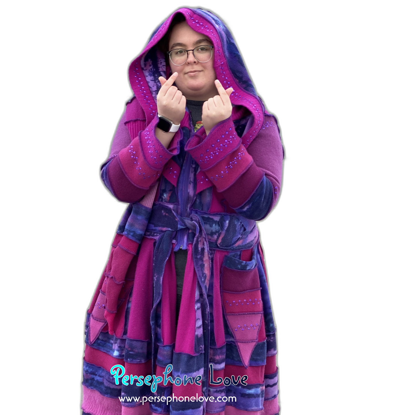 "Magenta Magic" GODDESS SIZE embroidered/felted cashmere Katwise-inspired patchwork sweatercoat-2526