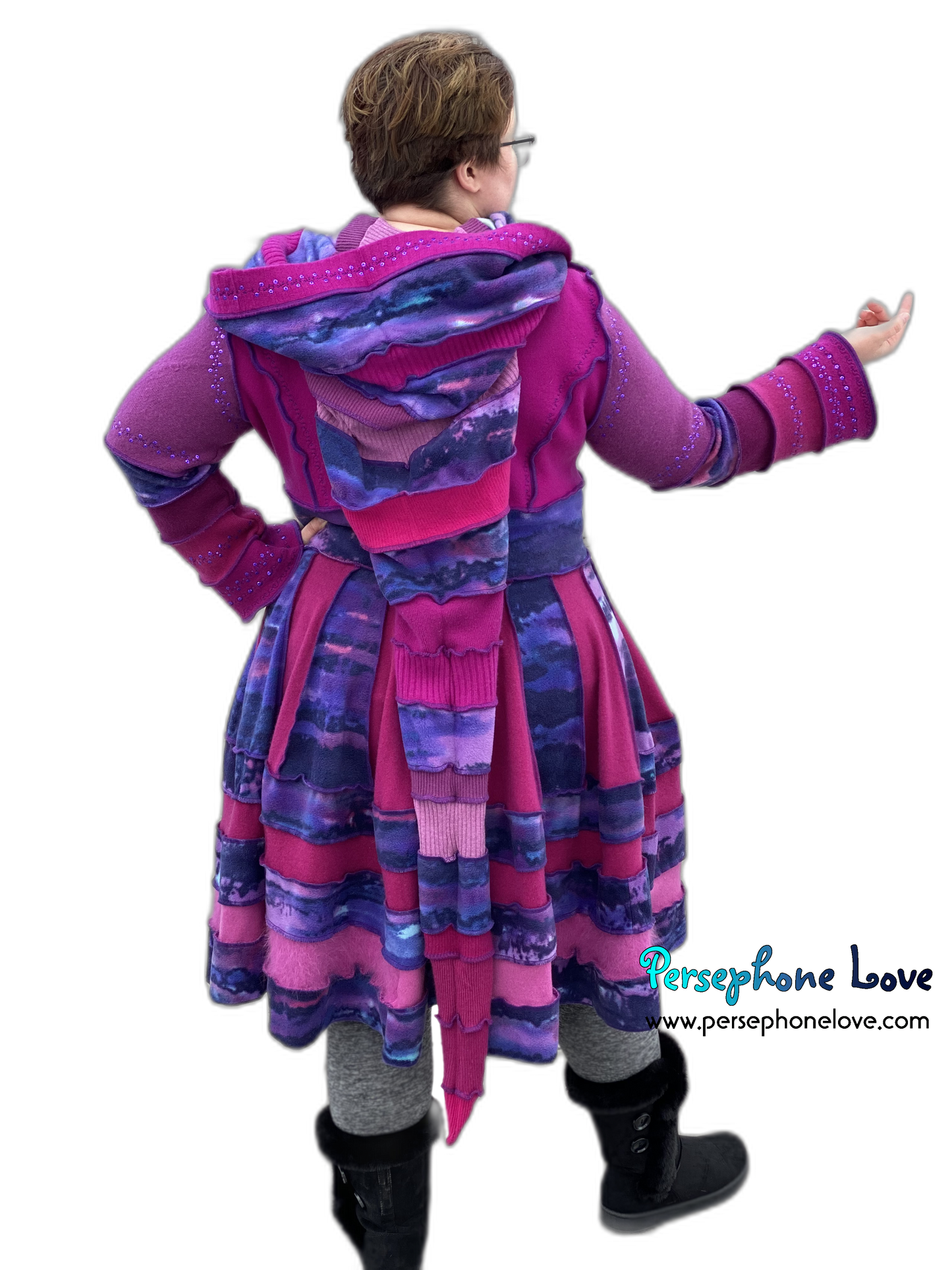 "Magenta Magic" GODDESS SIZE embroidered/felted cashmere Katwise-inspired patchwork sweatercoat-2526