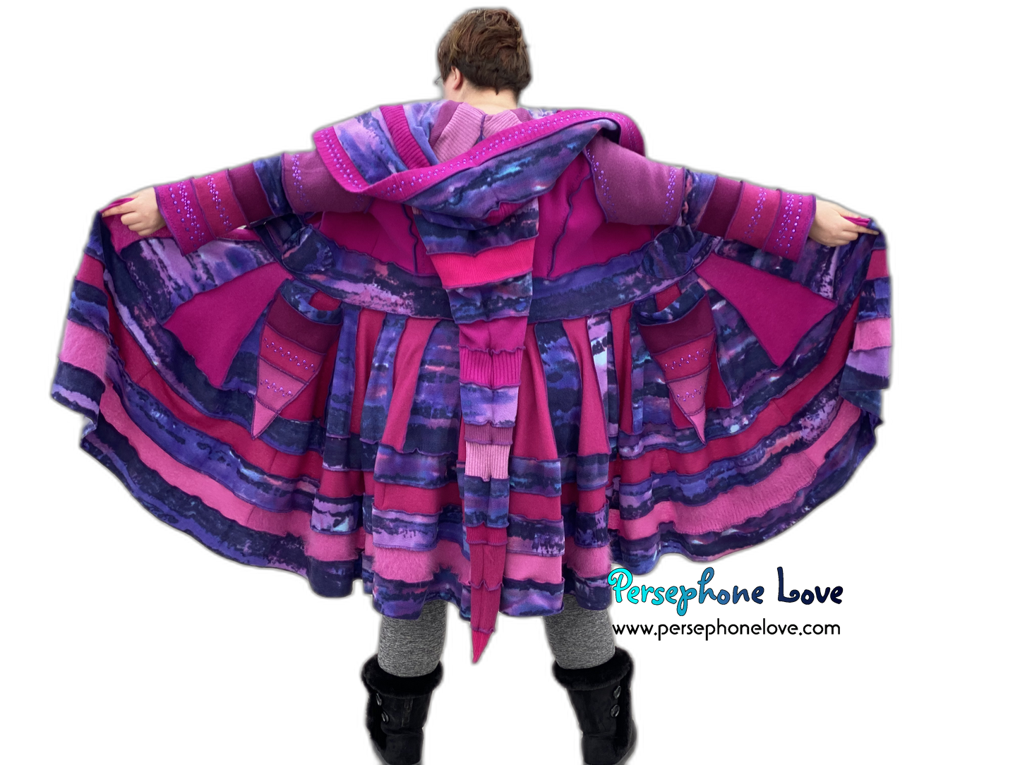 "Magenta Magic" GODDESS SIZE embroidered/felted cashmere Katwise-inspired patchwork sweatercoat-2526