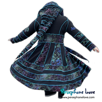 GODDESS SIZE Black Zodiac felted cashmere patchwork sweatercoat-2524