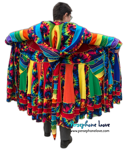 "Fractals" GODDESS SIZE Rainbow embroidered/felted/sequins cashmere patchwork Katwise-inspired sweatercoat-2539