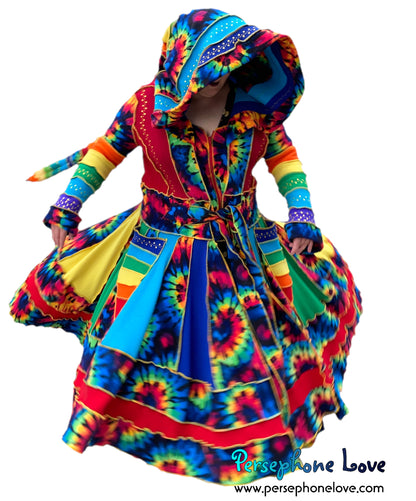 "Fractals" GODDESS SIZE Rainbow embroidered/felted/sequins cashmere patchwork Katwise-inspired sweatercoat-2539