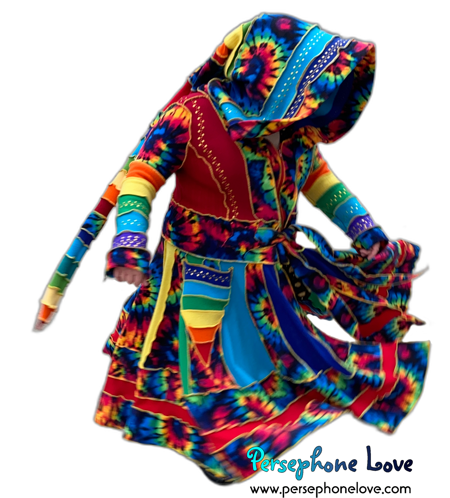 "Fractals" GODDESS SIZE Rainbow embroidered/felted/sequins cashmere patchwork Katwise-inspired sweatercoat-2539